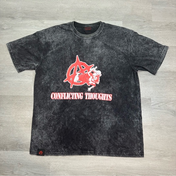 Conflicting Thoughts Punk Anarchy T-shirt Size Large Hardcore Black Marble - Picture 1 of 7